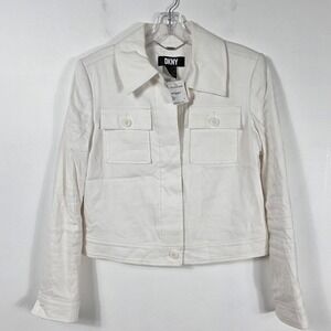 DKNY White Cropped Utility Jacket Button Front Long Sleeve Women's Size Medium